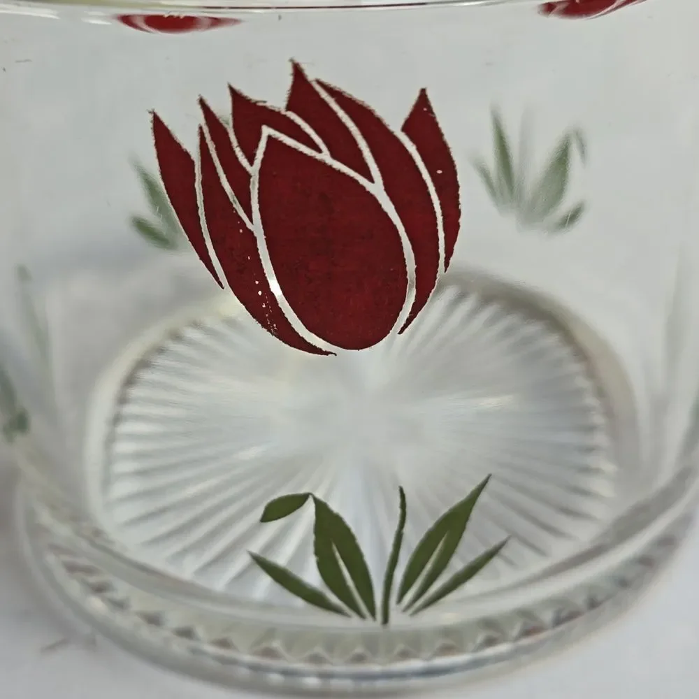 Hazel Atlas Red Tulip Glass Ice Bucket • Vintage 70s • HTF Deco